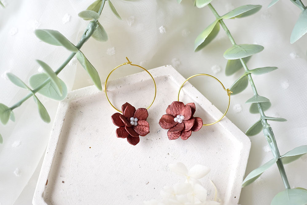 Flower Polymer Clay Earrings (Metallic Red 2)