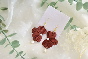 Flower Polymer Clay Earrings (Metallic Red 3)