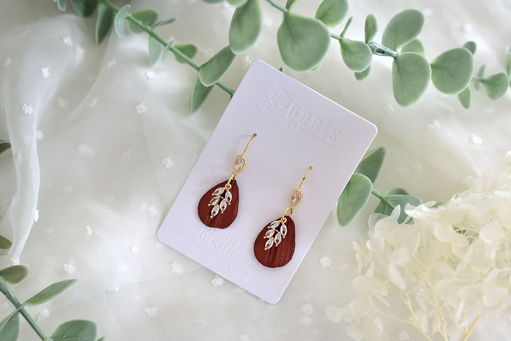 Petal Polymer Clay Earrings (Metallic Red 1)