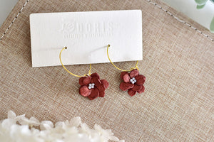 Flower Polymer Clay Earrings (Metallic Red 2)