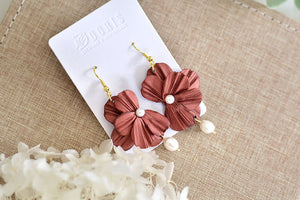 Flower Polymer Clay Earrings (Metallic Red 3)