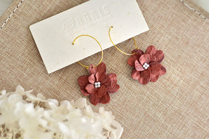 Flower Polymer Clay Earrings (Metallic Red 1)