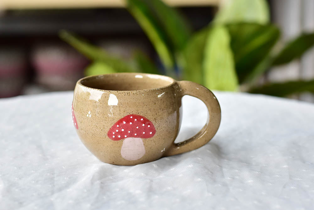 Mushroom coffee mug - cute tableware in brown - tea lover