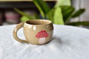 Mushroom coffee mug - cute tableware in brown - tea lover