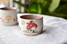 Load image into Gallery viewer, Stoneware mushroom house mug - cute tableware - tea coffee lover
