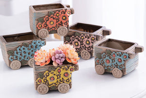 Flower succulent pot - trolley planter (10.5cm*8cm*8.3cm)