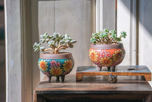 Handpainted succulent pots - flower planters - ceramic pots (11.7cm ×10.6cm)