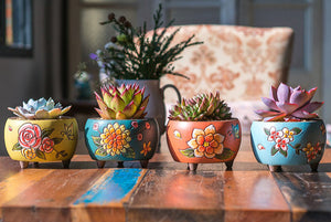 Handpainted succulent pots - flower planters - ceramic pots (13.2cm ×9.6cm)