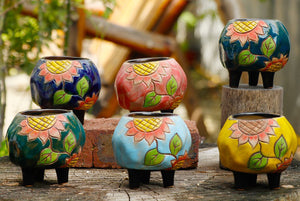 Handpainted sunflower pots - succulent planters - ceramic pots (6.2 cm ×8.5 cm)