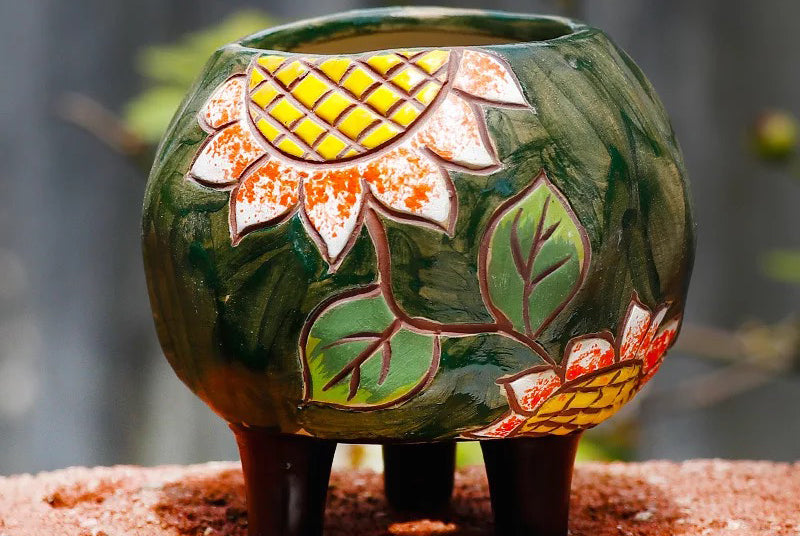 Handpainted sunflower pots - succulent planters - ceramic pots (6.2 cm ×8.5 cm)