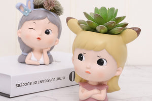 Cute girl Pots - Flower planters - Resin Planters