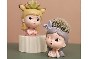 Cute girl Pots - Flower planters - Resin Planters