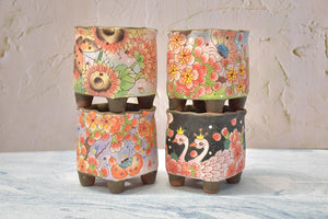 Handpainted succulent pots - flower planters - ceramic pots (9.5cm*9.5cm*10.8cm)