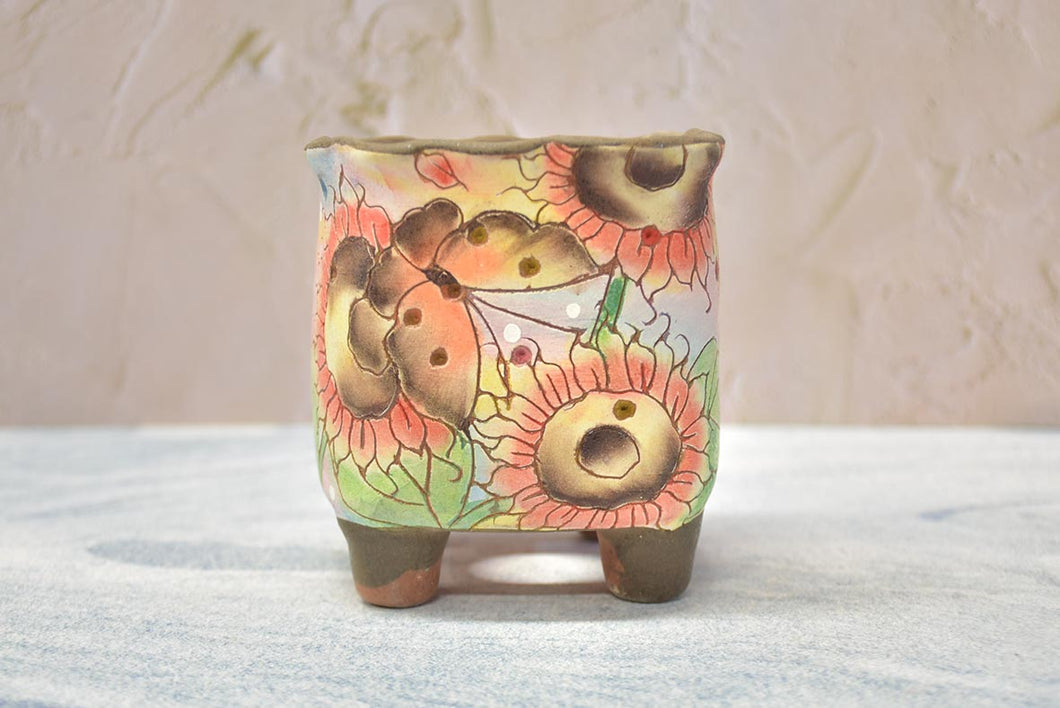 Handpainted succulent pots - flower planters - ceramic pots (9.5cm*9.5cm*10.8cm)