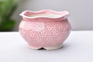 Flower texture succulent pot - flower ceramic pot (13cm*8.5cm)