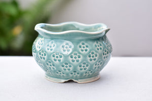 Flower texture succulent pot - flower ceramic pot (13cm*8.5cm)