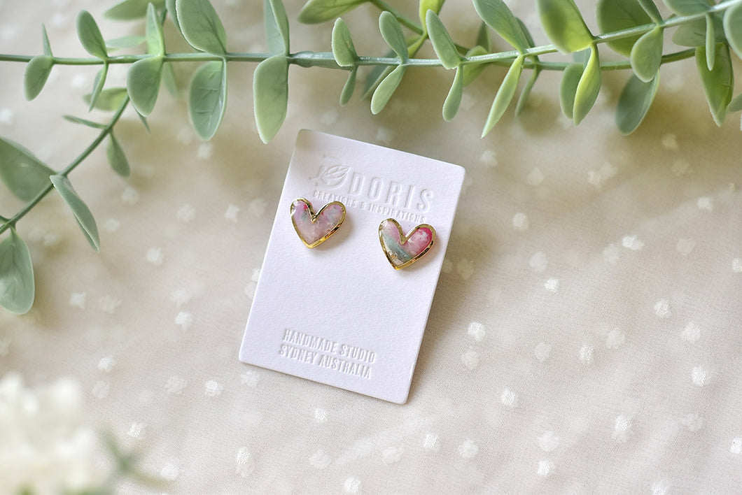 Heart Shape Polymer Clay Earrings (resin covered)