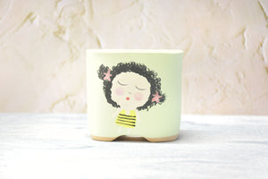 Cute girl pots - Handpainted succulent planters - Maifan colourful pots (10cm * 9cm)