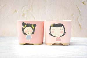 Cute girl pots - Handpainted succulent planters - Maifan colourful pots (10cm * 9cm)