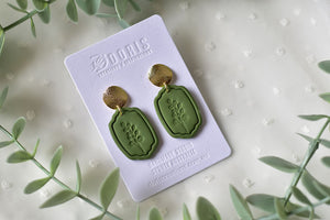 Flower Print Polymer Clay Earrings (green 1)