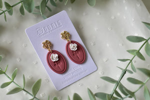 Flower Print Polymer Clay Earrings (wine 1)