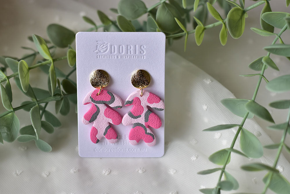 Pink Leopard Polymer Clay Earrings (style 4)