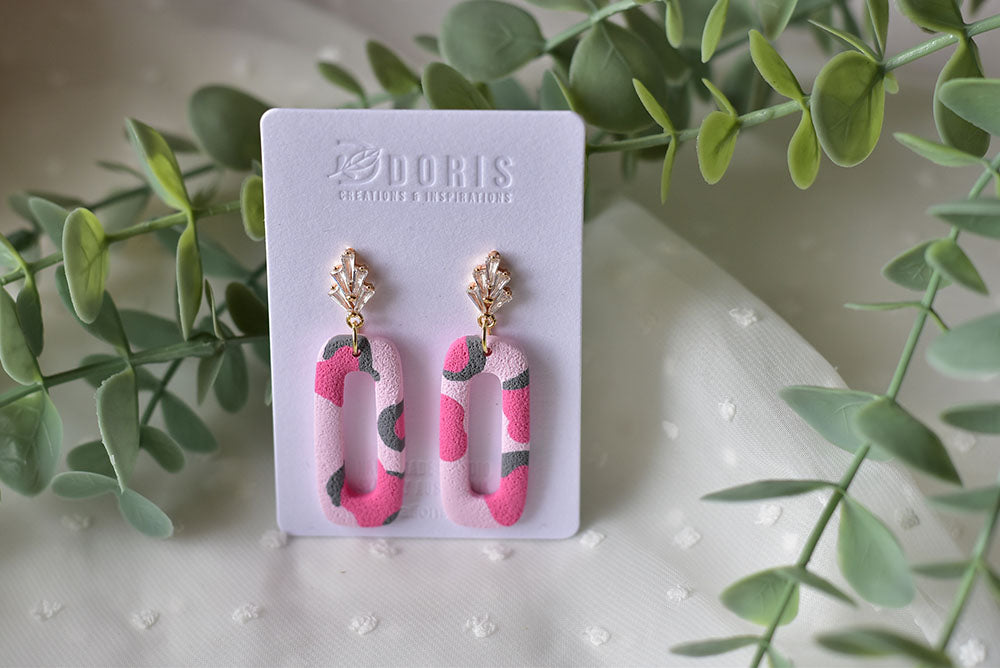 Pink Leopard Polymer Clay Earrings (style 5)