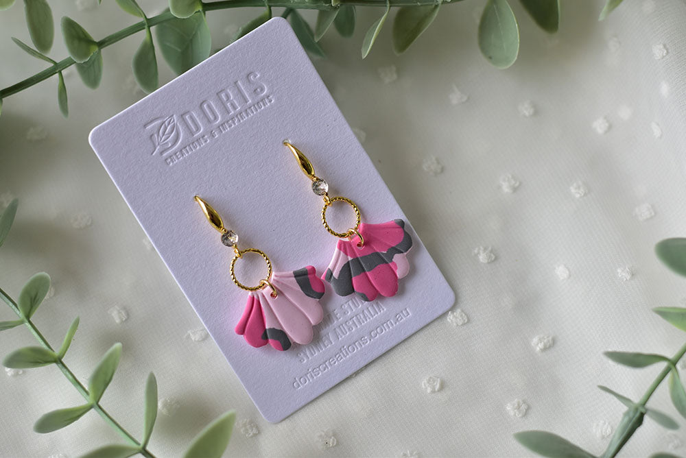 Pink Leopard Polymer Clay Earrings (style 6)