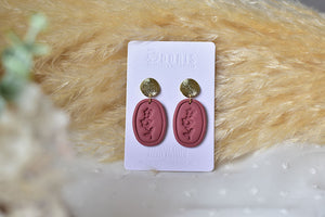 Flower Print Polymer Clay Earrings (wine/brown 2)