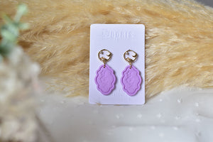 Flower Print Polymer Clay Earrings (purple 1)