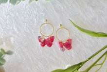 Load image into Gallery viewer, Butterfly Polymer Clay Earrings (translucent red)
