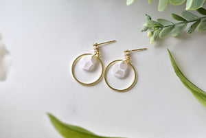 Water drop statement earrings - marbling style earrings (white)