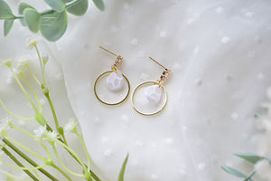 Water drop statement earrings - marbling style earrings (white)