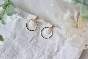 Water drop statement earrings - marbling style earrings (white)