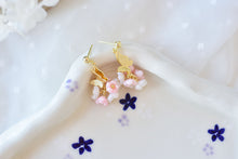 Load image into Gallery viewer, Dainty dangle earrings - polymer clay earrings (small flowers with butterfly)
