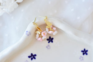 Dainty dangle earrings - polymer clay earrings (small flowers with butterfly)