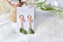 Load image into Gallery viewer, Dainty dangle earrings - polymer clay earrings (small flowers with leaves)
