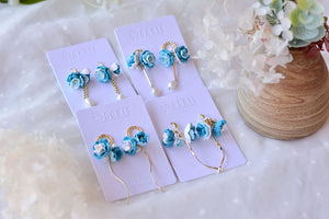 Blue White Flower Polymer Clay Earrings