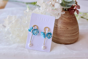 Blue White Flower Polymer Clay Earrings