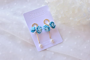 Blue White Flower Polymer Clay Earrings