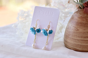 Blue White Flower Polymer Clay Earrings