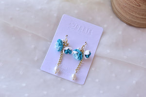 Blue White Flower Polymer Clay Earrings