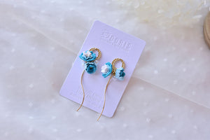 Blue White Flower Polymer Clay Earrings