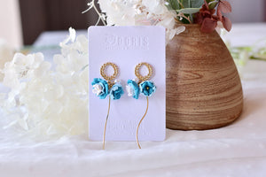 Blue White Flower Polymer Clay Earrings