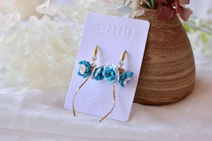 Blue White Flower Polymer Clay Earrings