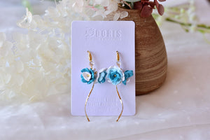 Blue White Flower Polymer Clay Earrings