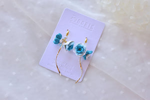 Blue White Flower Polymer Clay Earrings