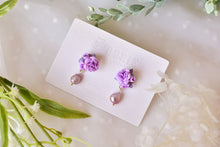 Load image into Gallery viewer, Elegant floral earrings - Butterfly polymer clay earrings with purple fresh pearl
