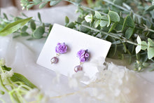 Load image into Gallery viewer, Elegant floral earrings - Butterfly polymer clay earrings with purple fresh pearl
