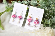 Load image into Gallery viewer, Elegant floral earrings - Butterfly polymer clay earrings with fresh pearl
